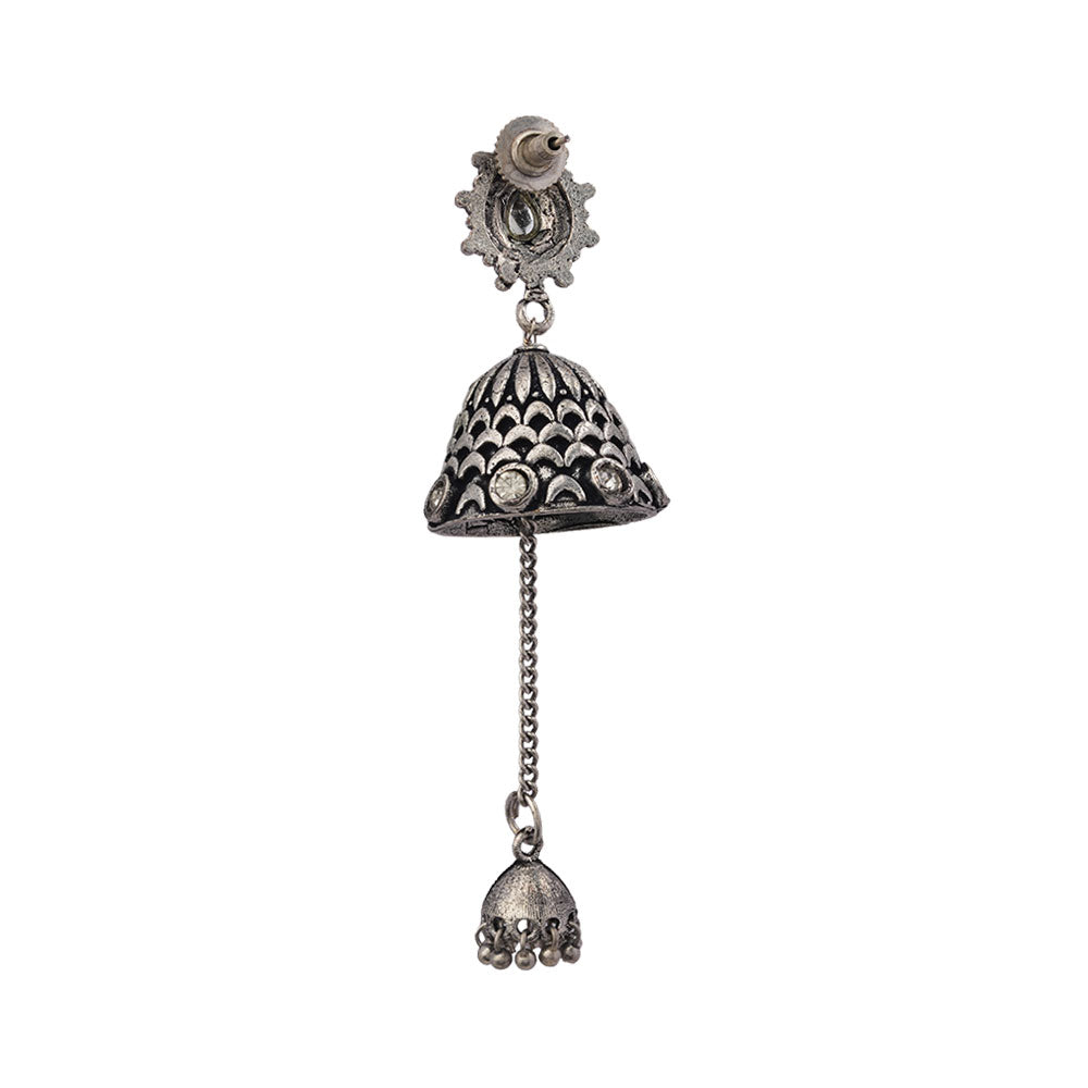 Antara- Kundan Studded Oxidised Jhumka Earrings