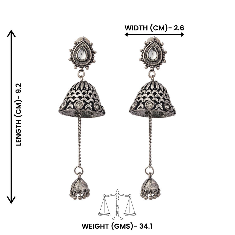 Antara- Kundan Studded Oxidised Jhumka Earrings