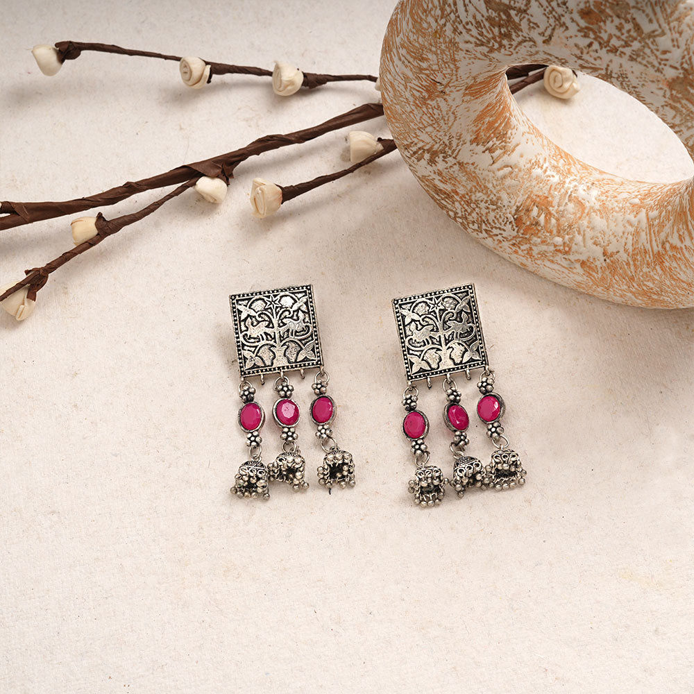 Divyani – Silver Brass Oxidised Dangler Earrings