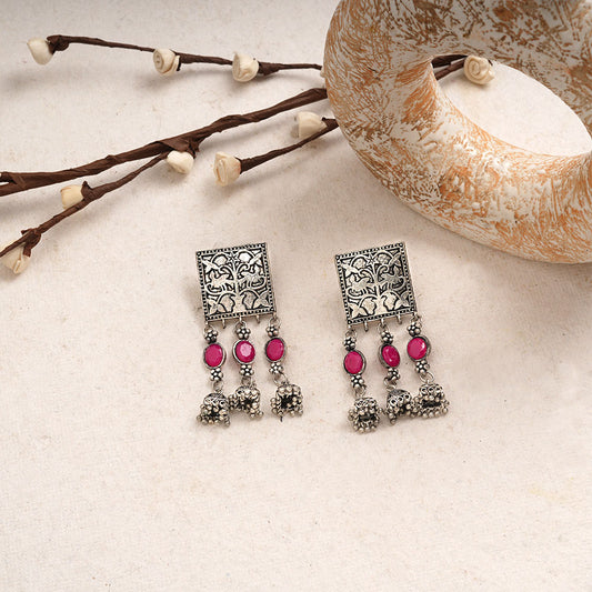 Divyani- Silver Brass Oxidised Dangker Earrings