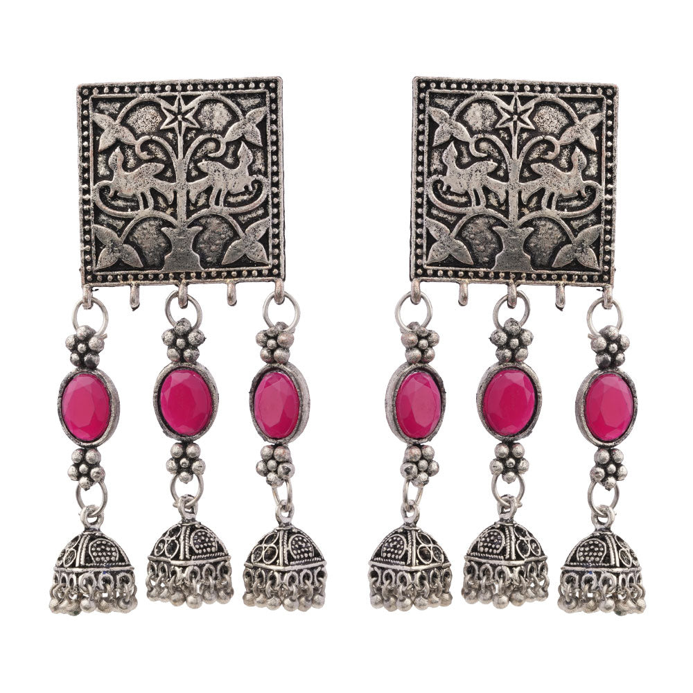 Divyani – Silver Brass Oxidised Dangler Earrings
