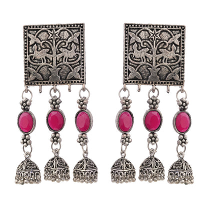 Divyani – Silver Brass Oxidised Dangler Earrings