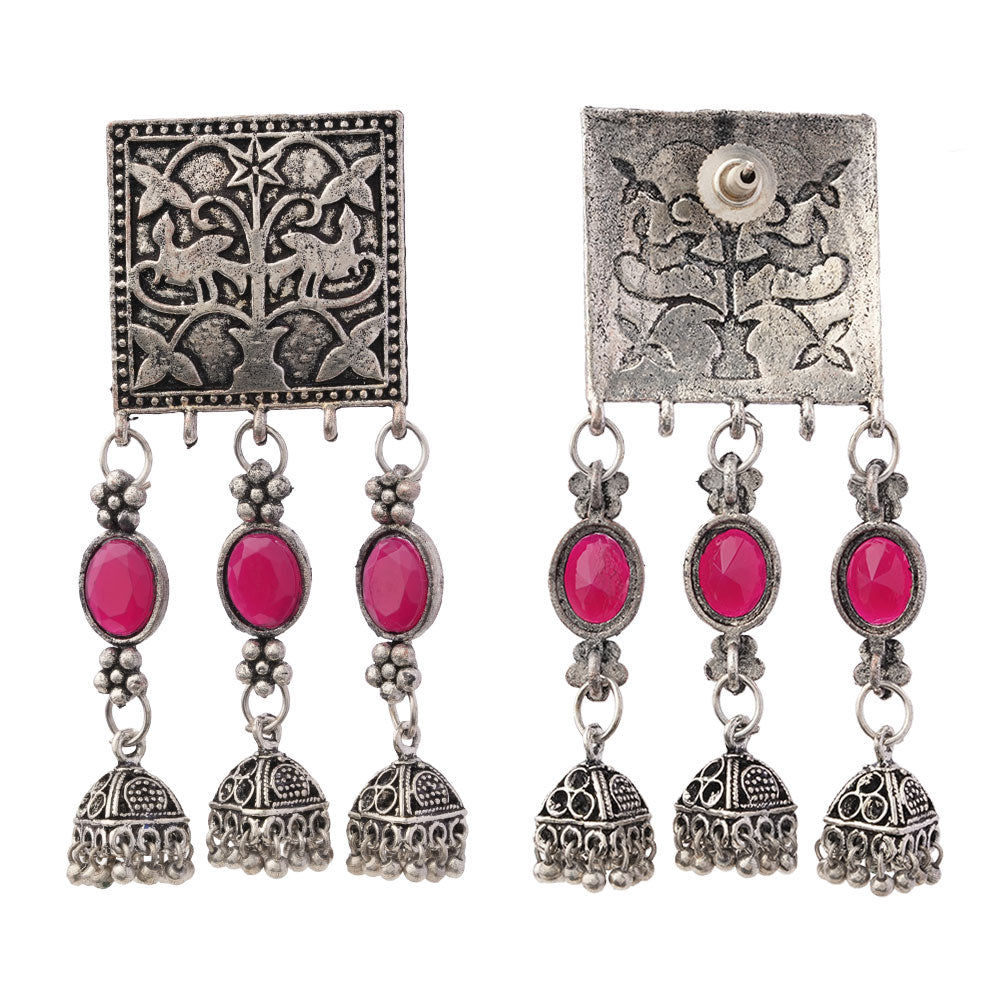 Divyani – Silver Brass Oxidised Dangler Earrings