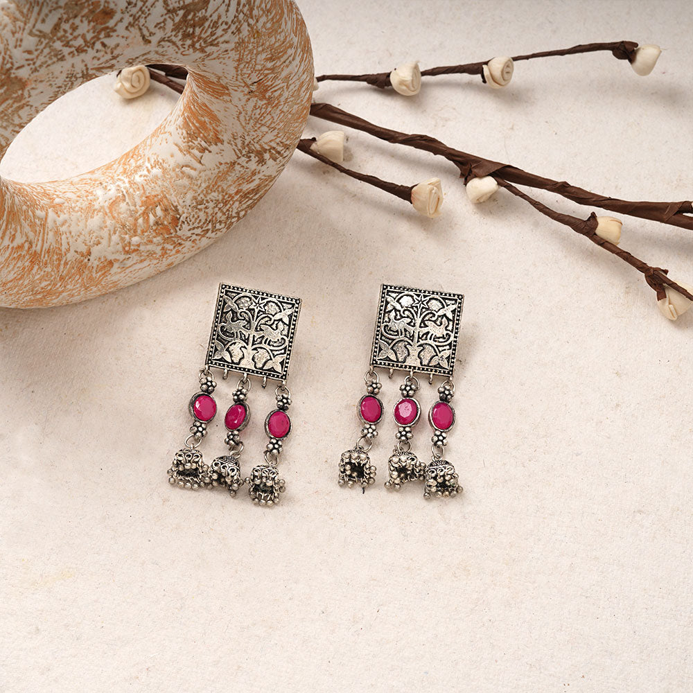 Divyani – Silver Brass Oxidised Dangler Earrings