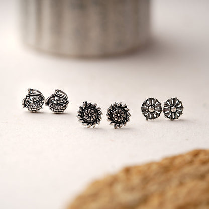 Sajawat- Combo of Silver Brass Oxidised stud Earrings