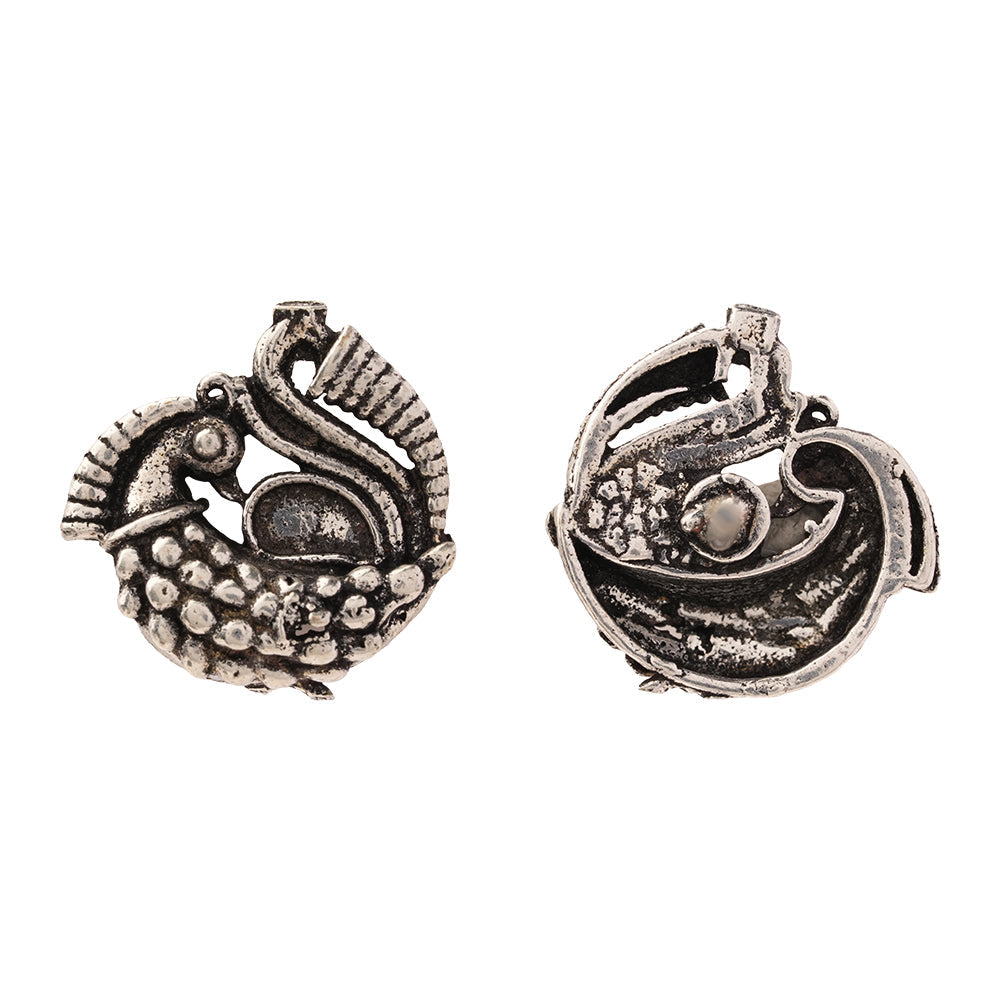 Sajawat- Combo of Silver Brass Oxidised stud Earrings