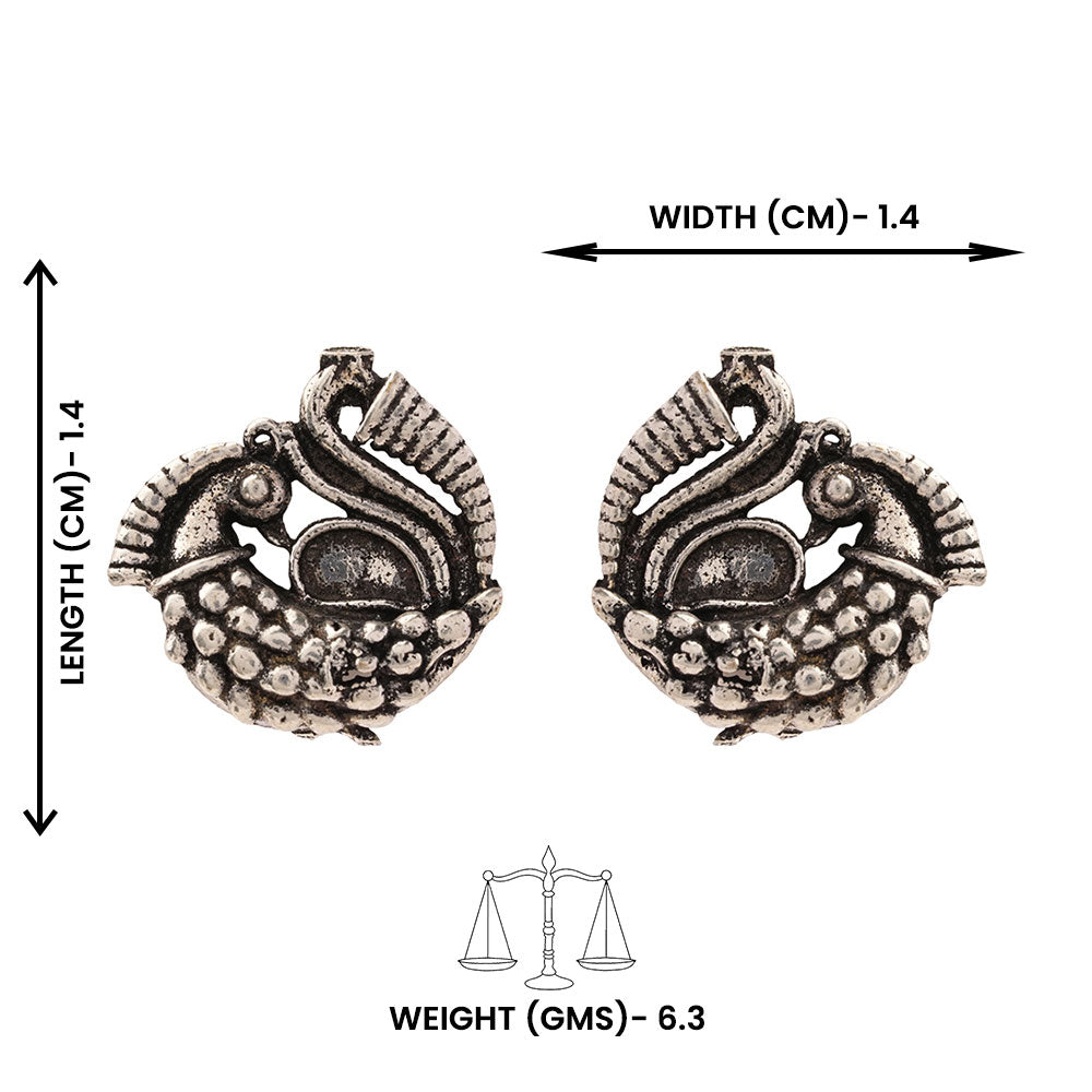 Sajawat- Combo of Silver Brass Oxidised stud Earrings