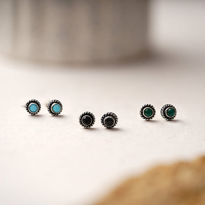 Sitare- Combo of Silver Brass Oxidised stud Earrings