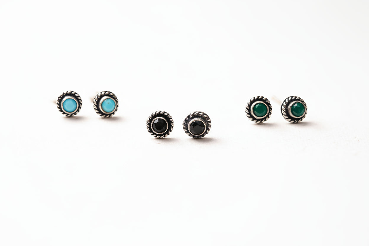 Sitare- Combo of Silver Brass Oxidised stud Earrings