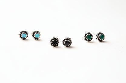 Sitare- Combo of Silver Brass Oxidised stud Earrings
