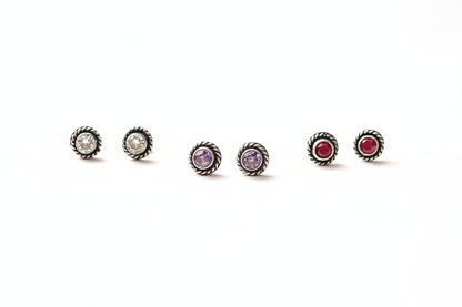 Rangila- Combo of Silver Brass Oxidised stud Earrings