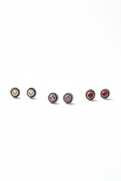 Rangila- Combo of Silver Brass Oxidised stud Earrings