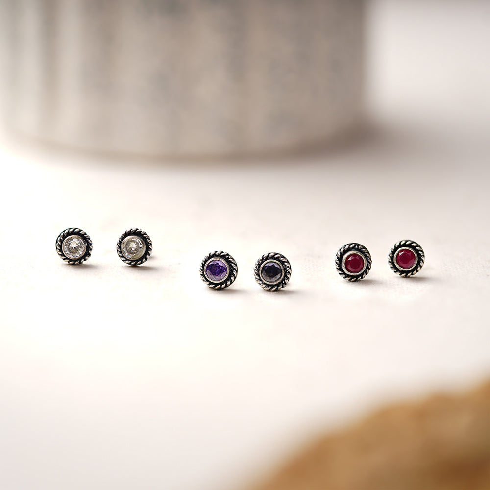 Rangila- Combo of Silver Brass Oxidised stud Earrings