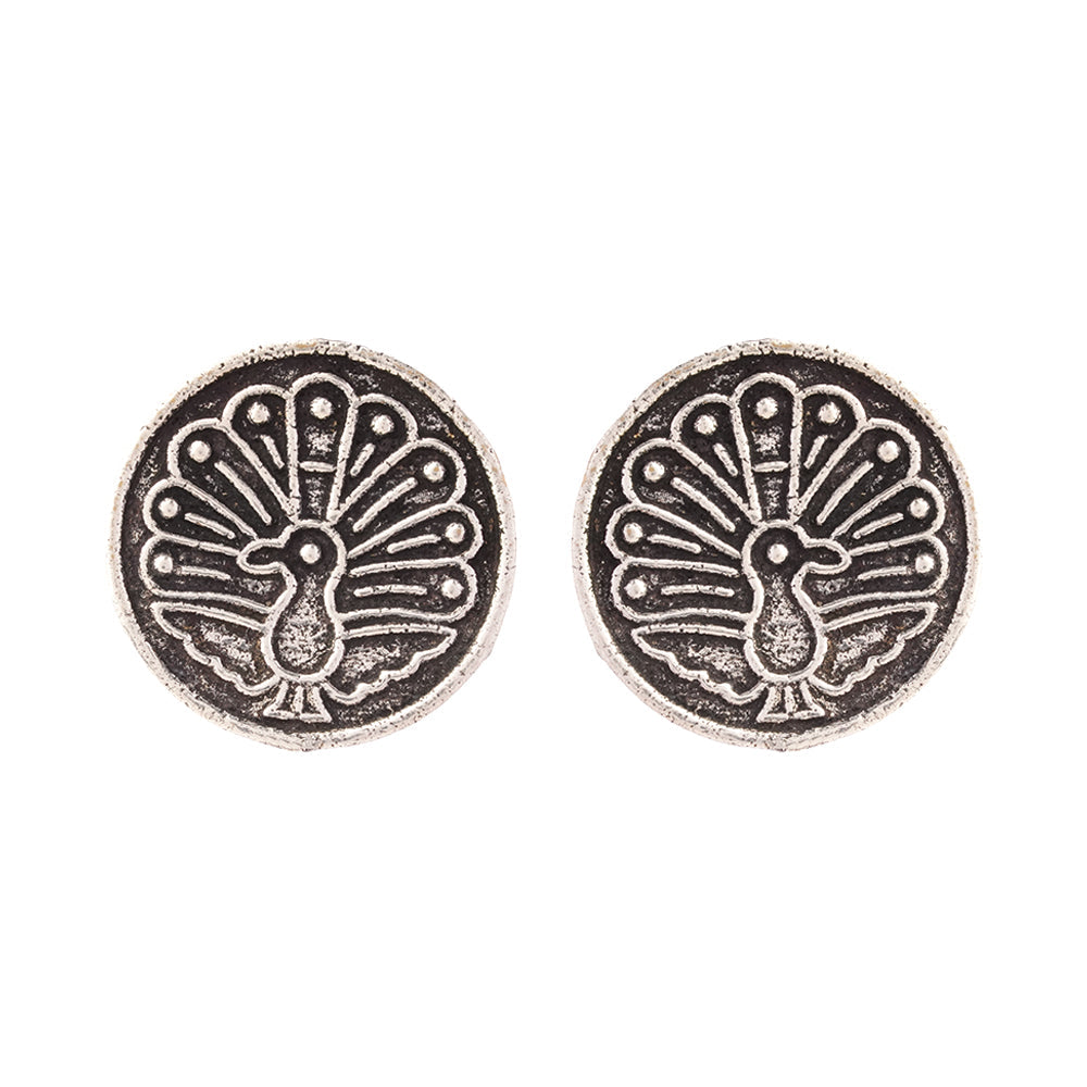 Do Anmol- Combo of Silver Brass Oxidised stud Earrings