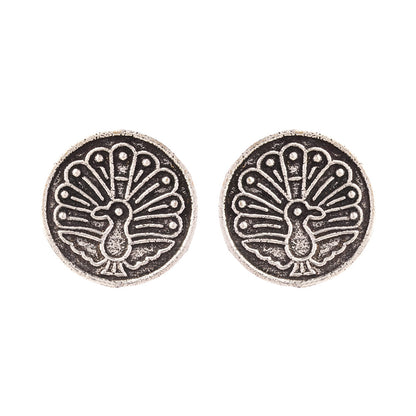 Do Anmol- Combo of Silver Brass Oxidised stud Earrings