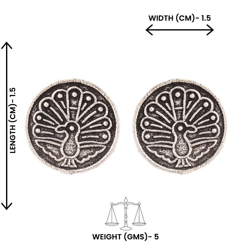 Do Anmol- Combo of Silver Brass Oxidised stud Earrings