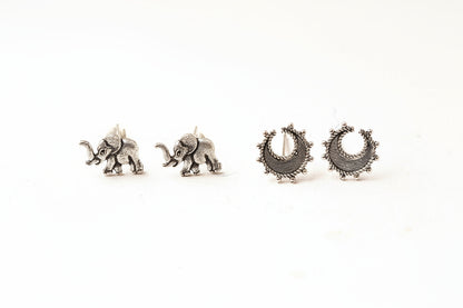 Kanika- Combo of Silver Brass Oxidised stud Earrings