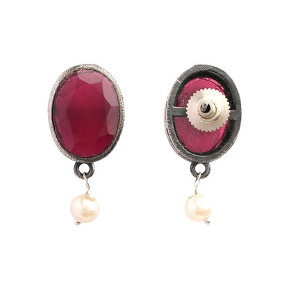 Boond- Silver Brass Stone-Studded stud earrings(Red)