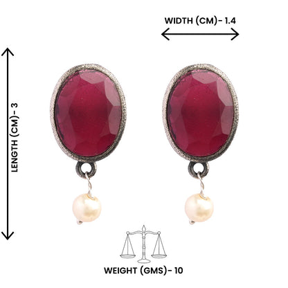 Boond- Silver Brass Stone-Studded stud earrings(Red)
