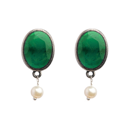 Boond- Silver Brass Stone-Studded stud earrings(Green)