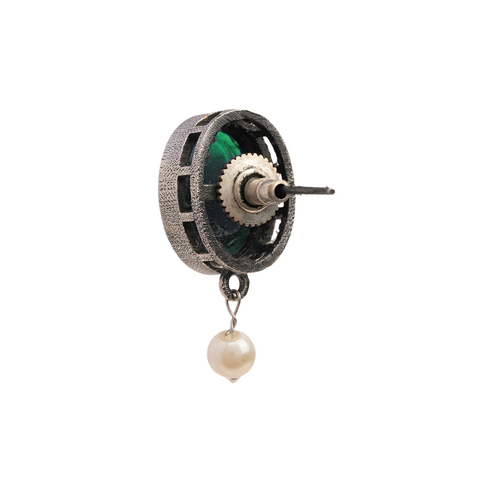 Boond- Silver Brass Stone-Studded stud earrings(Green)