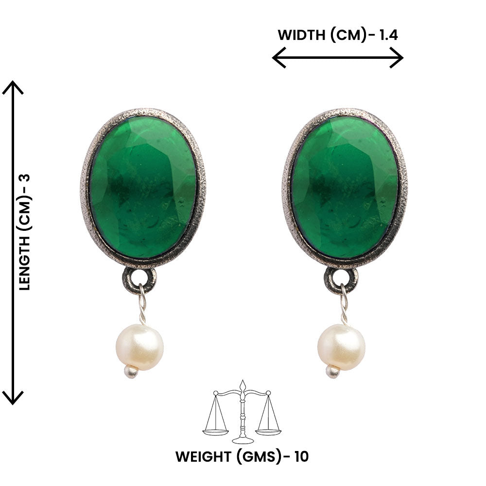 Boond- Silver Brass Stone-Studded stud earrings(Green)