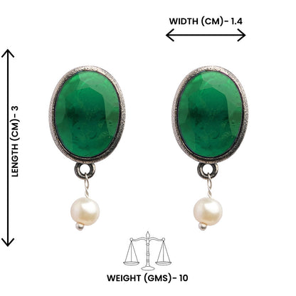 Boond- Silver Brass Stone-Studded stud earrings(Green)