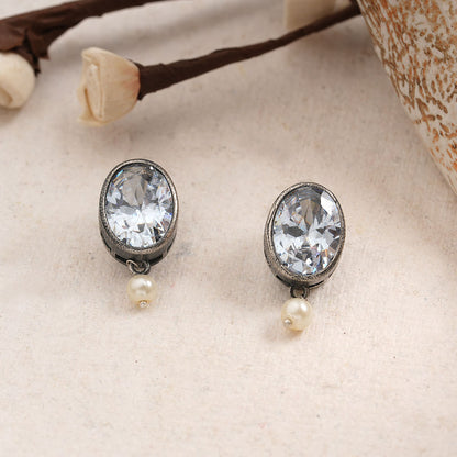 Boond- Silver Brass Stone-Studded stud earrings(White)