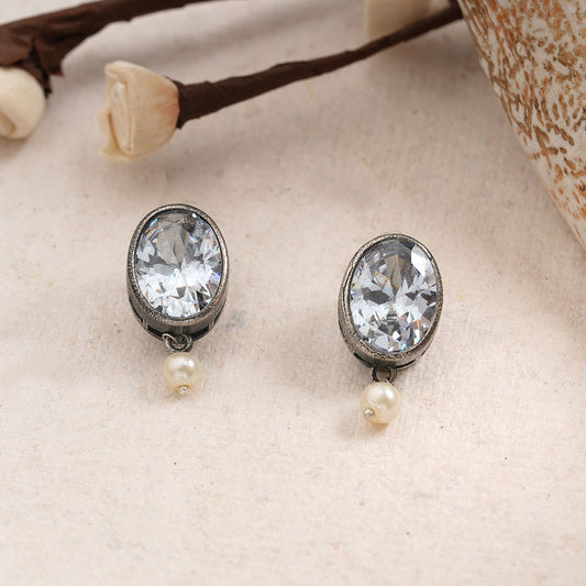 Boond- Silver Brass Stone-Studded stud earrings(White)