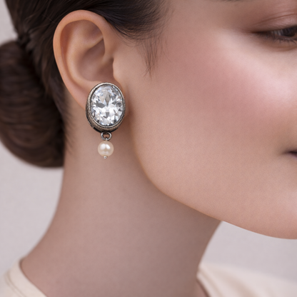 Boond- Silver Brass Stone-Studded stud earrings(White)