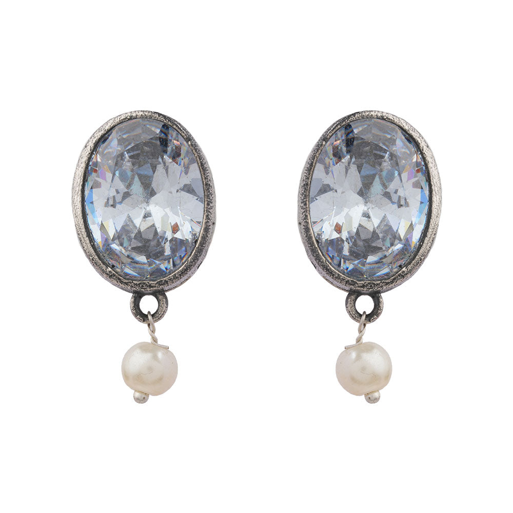 Boond- Silver Brass Stone-Studded stud earrings(White)