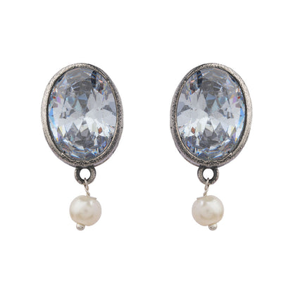 Boond- Silver Brass Stone-Studded stud earrings(White)