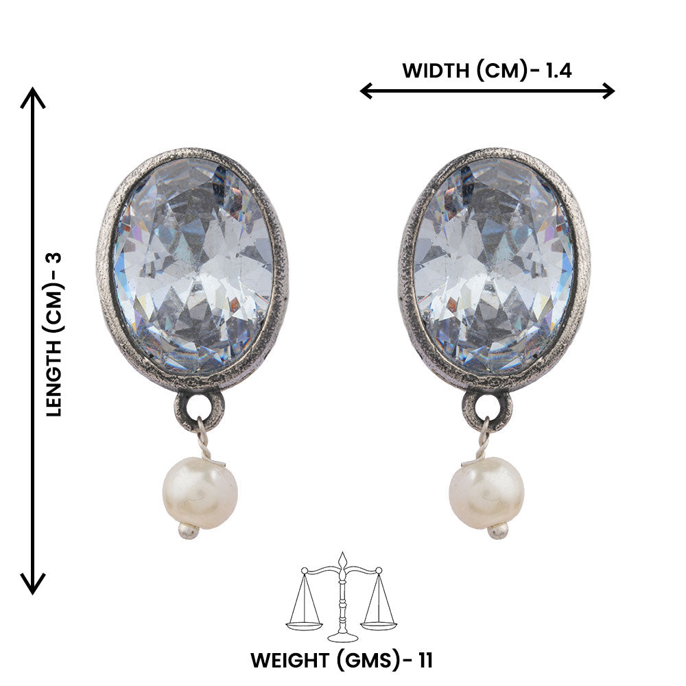 Boond- Silver Brass Stone-Studded stud earrings(White)