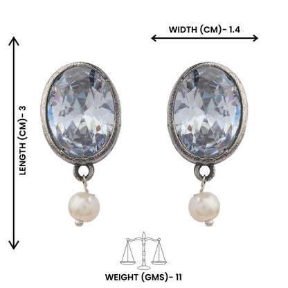 Boond- Silver Brass Stone-Studded stud earrings(White)