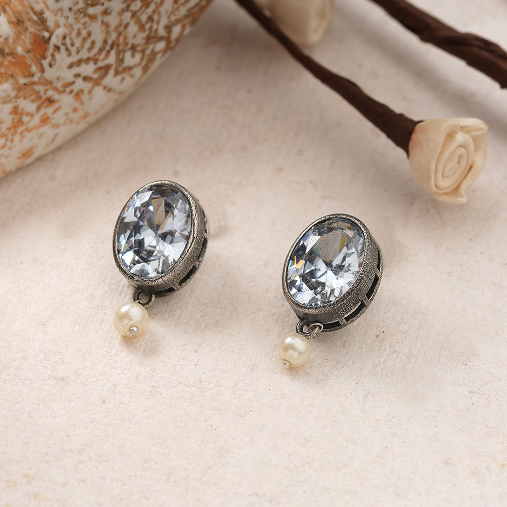 Boond- Silver Brass Stone-Studded stud earrings(White)