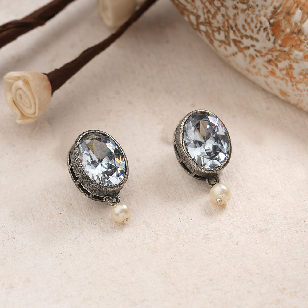 Boond- Silver Brass Stone-Studded stud earrings(White)