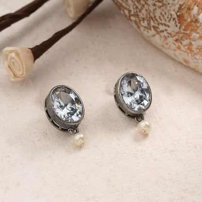 Boond- Silver Brass Stone-Studded stud earrings(White)