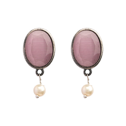 Boond- Silver Brass Stone-Studded stud earrings(Baby Pink)