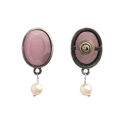 Boond- Silver Brass Stone-Studded stud earrings(Baby Pink)