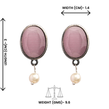 Boond- Silver Brass Stone-Studded stud earrings(Baby Pink)