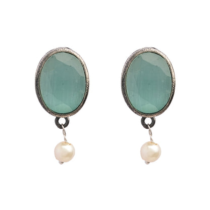Boond- Silver Brass Stone-Studded stud earrings(Mint)