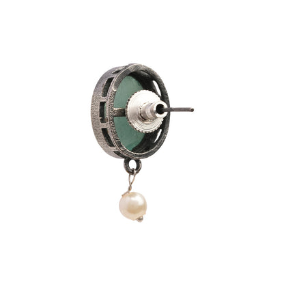 Boond- Silver Brass Stone-Studded stud earrings(Mint)