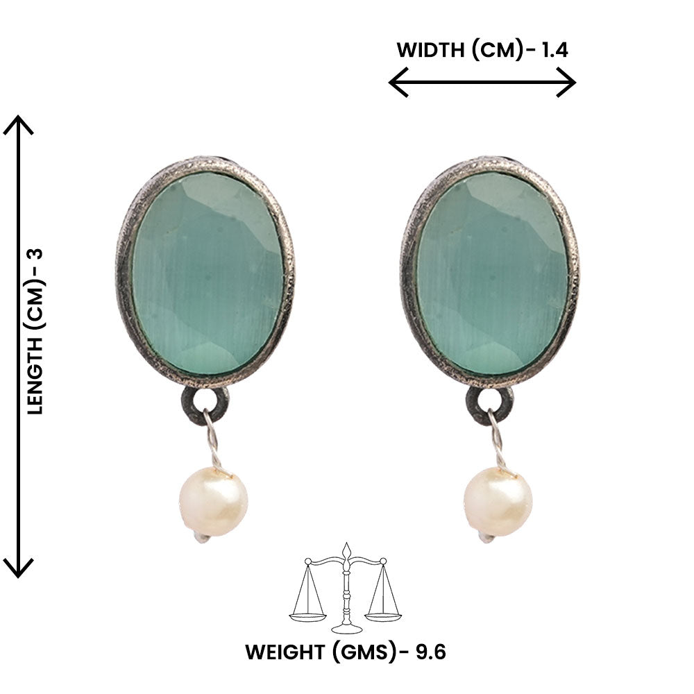 Boond- Silver Brass Stone-Studded stud earrings(Mint)