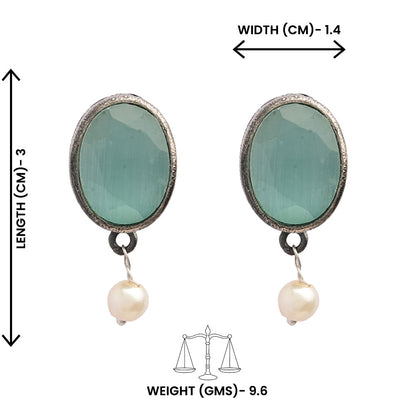 Boond- Silver Brass Stone-Studded stud earrings(Mint)