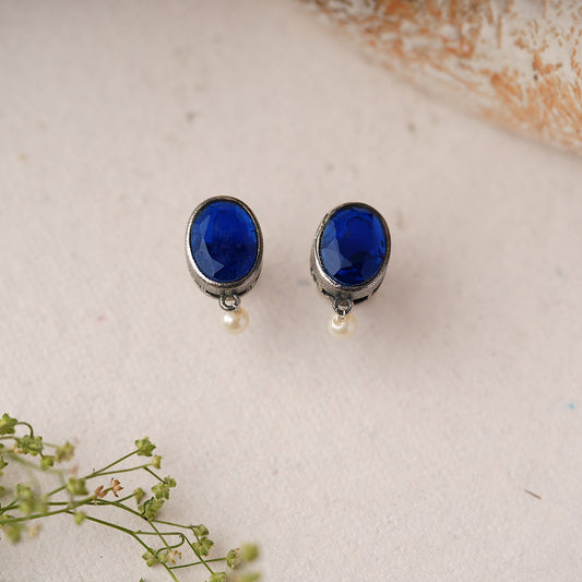 Boond- Silver Brass Stone Studded stud earrings(Purple)