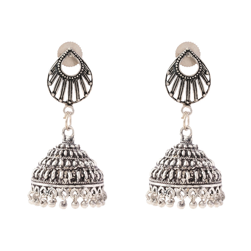 Noorani – Silver Brass Oxidised Jhumka Earrings