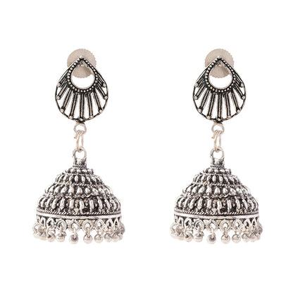 Noorani – Silver Brass Oxidised Jhumka Earrings