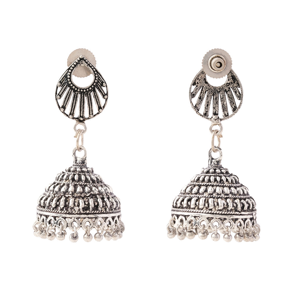 Noorani – Silver Brass Oxidised Jhumka Earrings