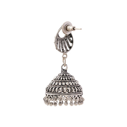 Noorani – Silver Brass Oxidised Jhumka Earrings