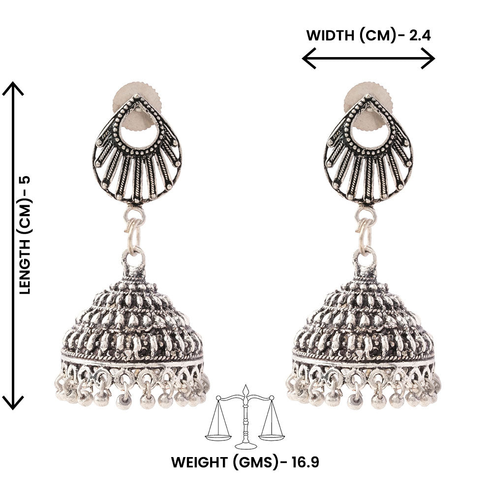 Noorani – Silver Brass Oxidised Jhumka Earrings